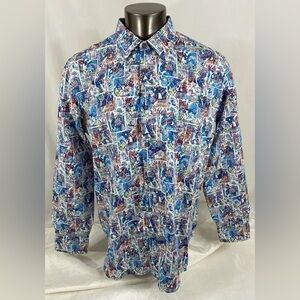 Robert Graham Men's Blue Multi Tropical Beach Button Down Shirt XXL